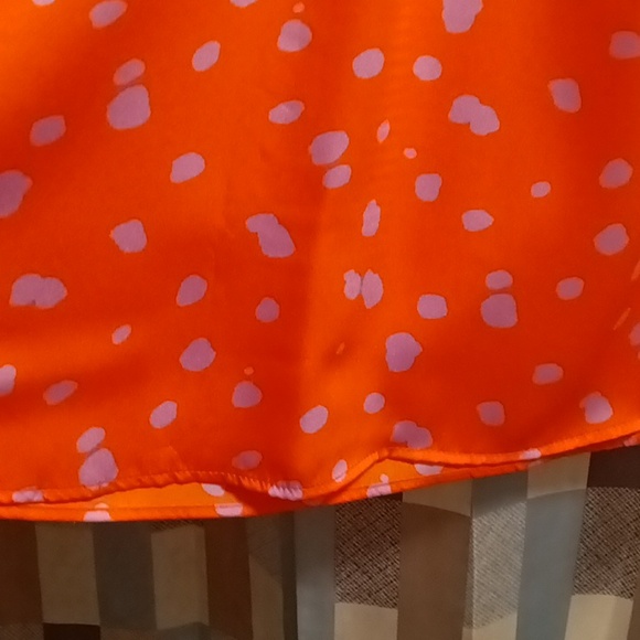 THML polyester orange/lavender splotched blouse w puffer sleeves/crewneck XS - Picture 6 of 11